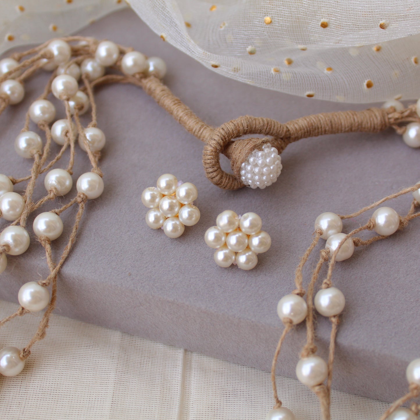 Exclusive Jute & Pearls Multi-Layered Necklace Set