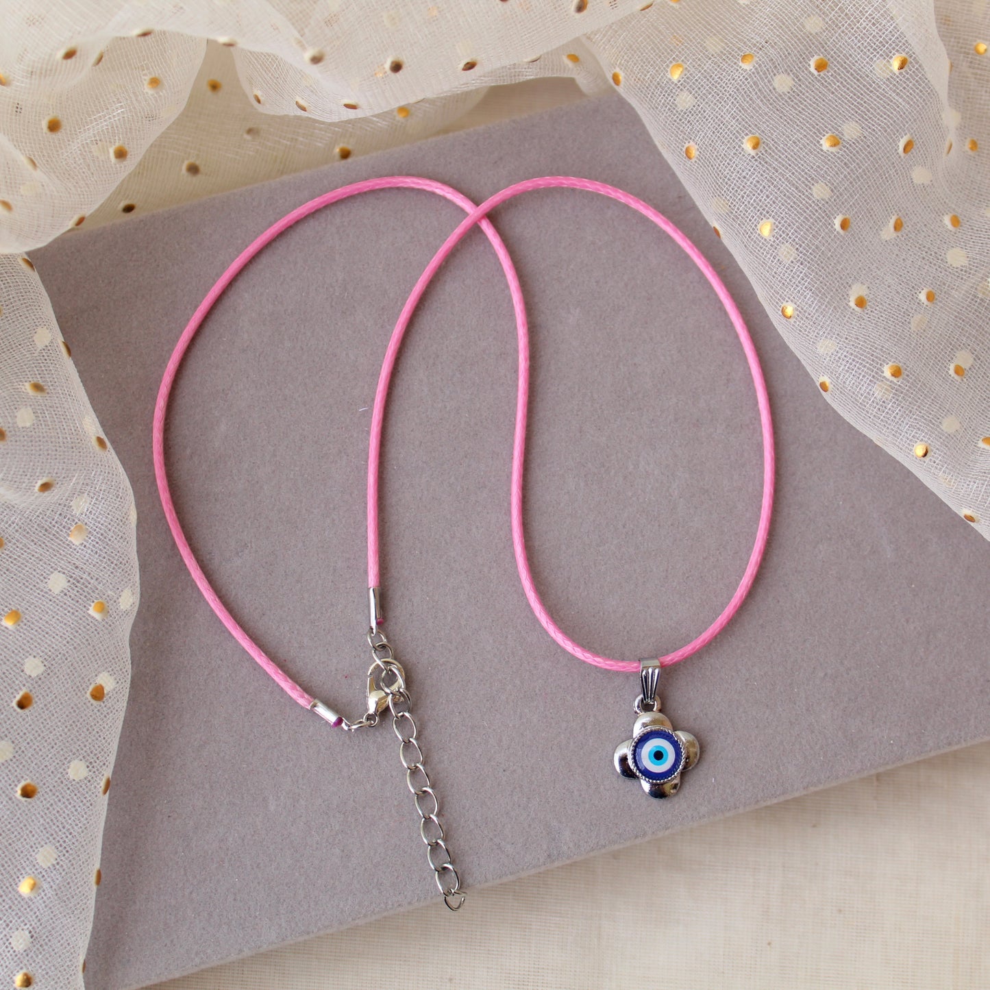 Pretty Pink Chain With Beautiful Evil Eye Pendant