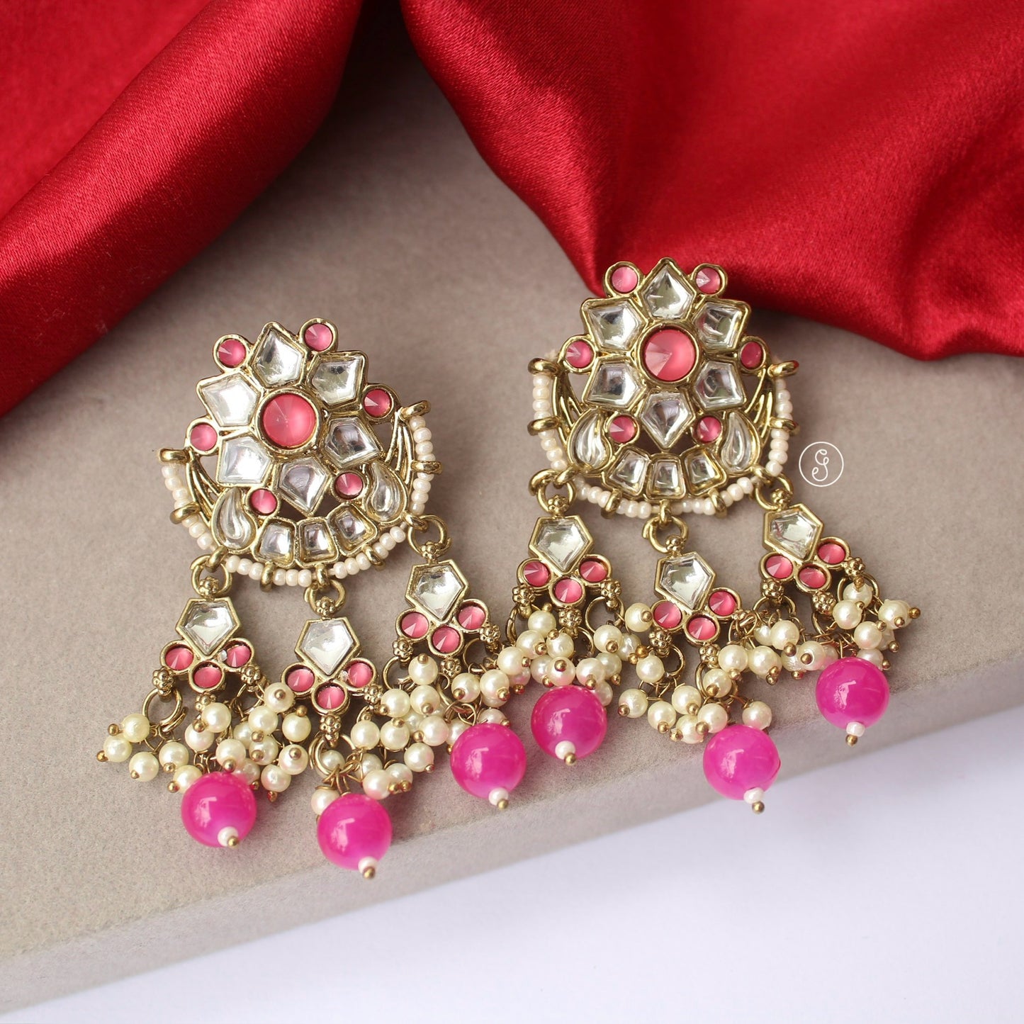 Blooming Hot Pink Ethnic Earrings