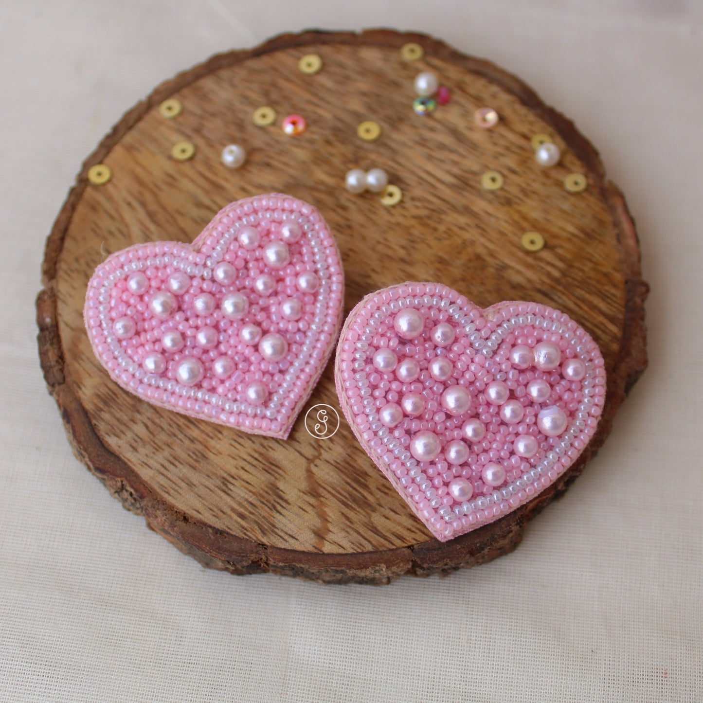 Lovely Pink Beaded Heart Earrings