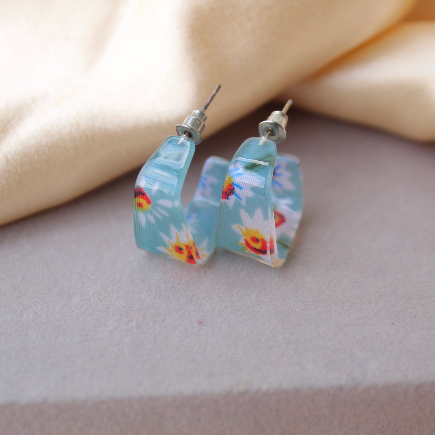 Blue Square Shaped Hoop Earrings