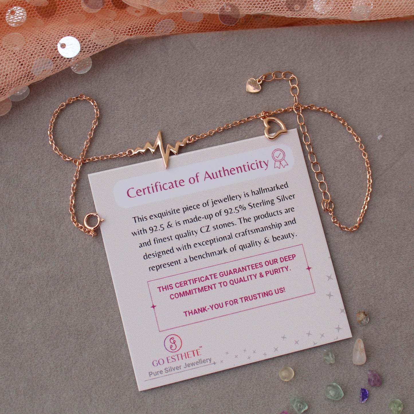 92.5 Pure Silver Rose Gold Toned Chic Anklet