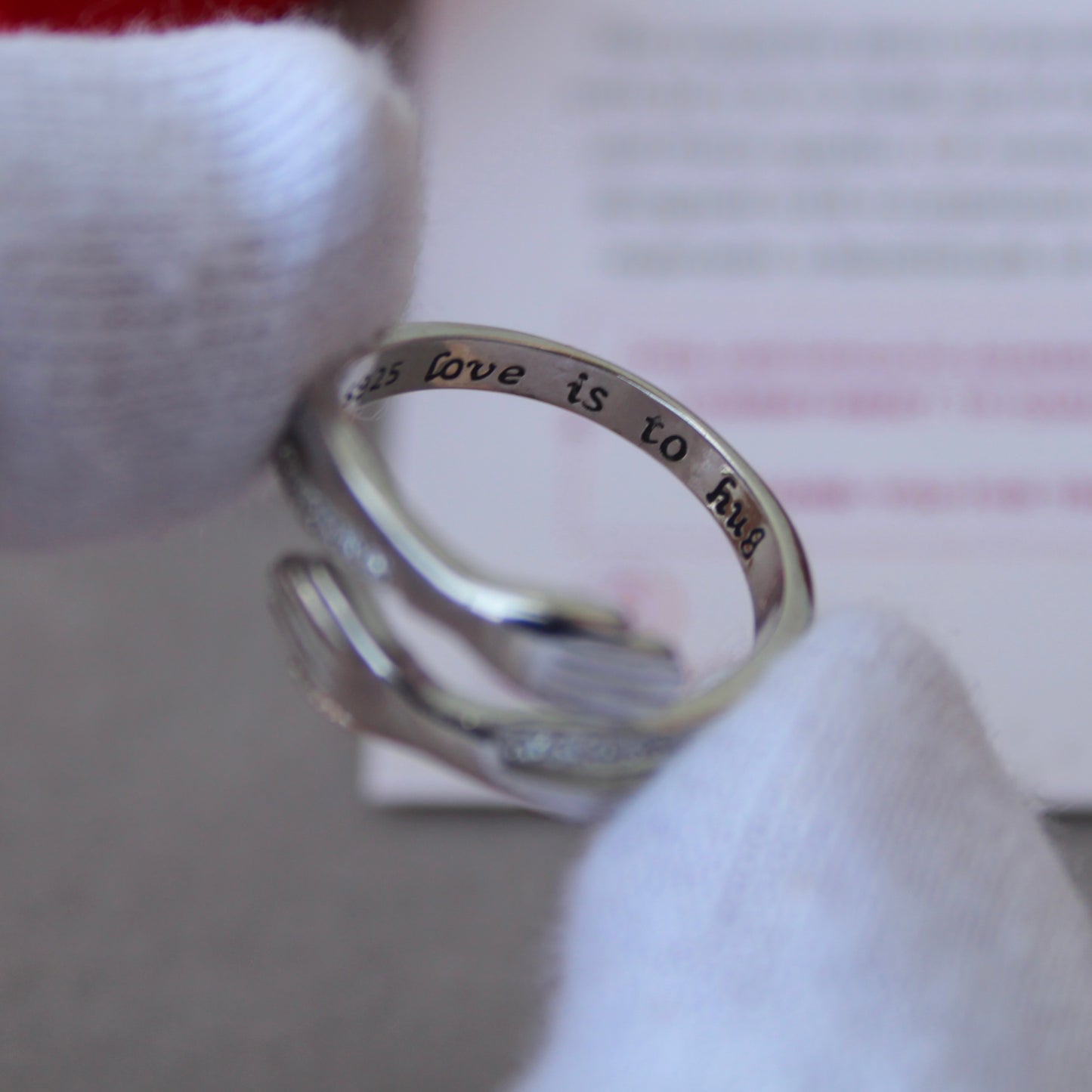 92.5 Sterling Silver ‘Hug’ Design Couple Rings