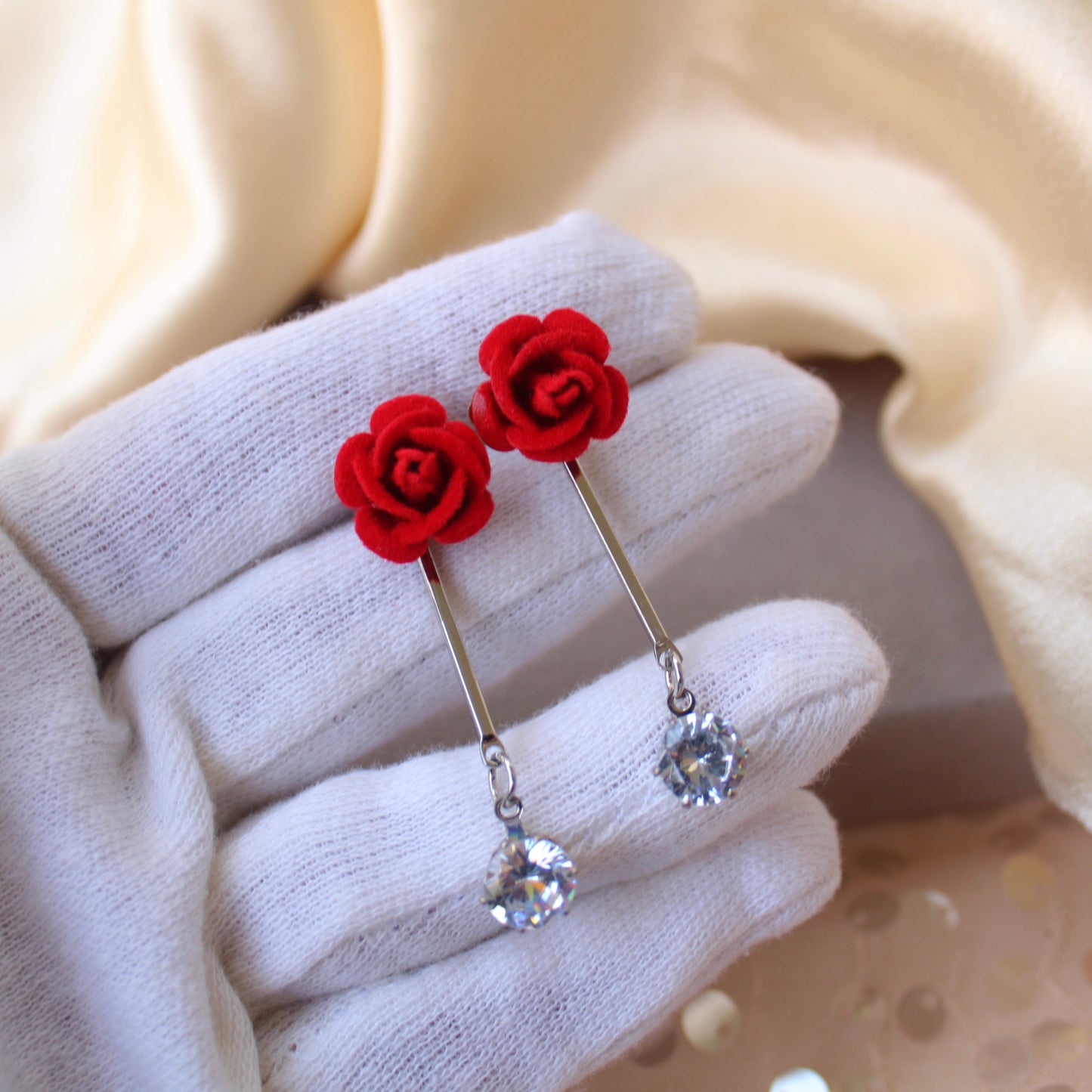 Red Flower Design Convertible 2-in-1 Earrings