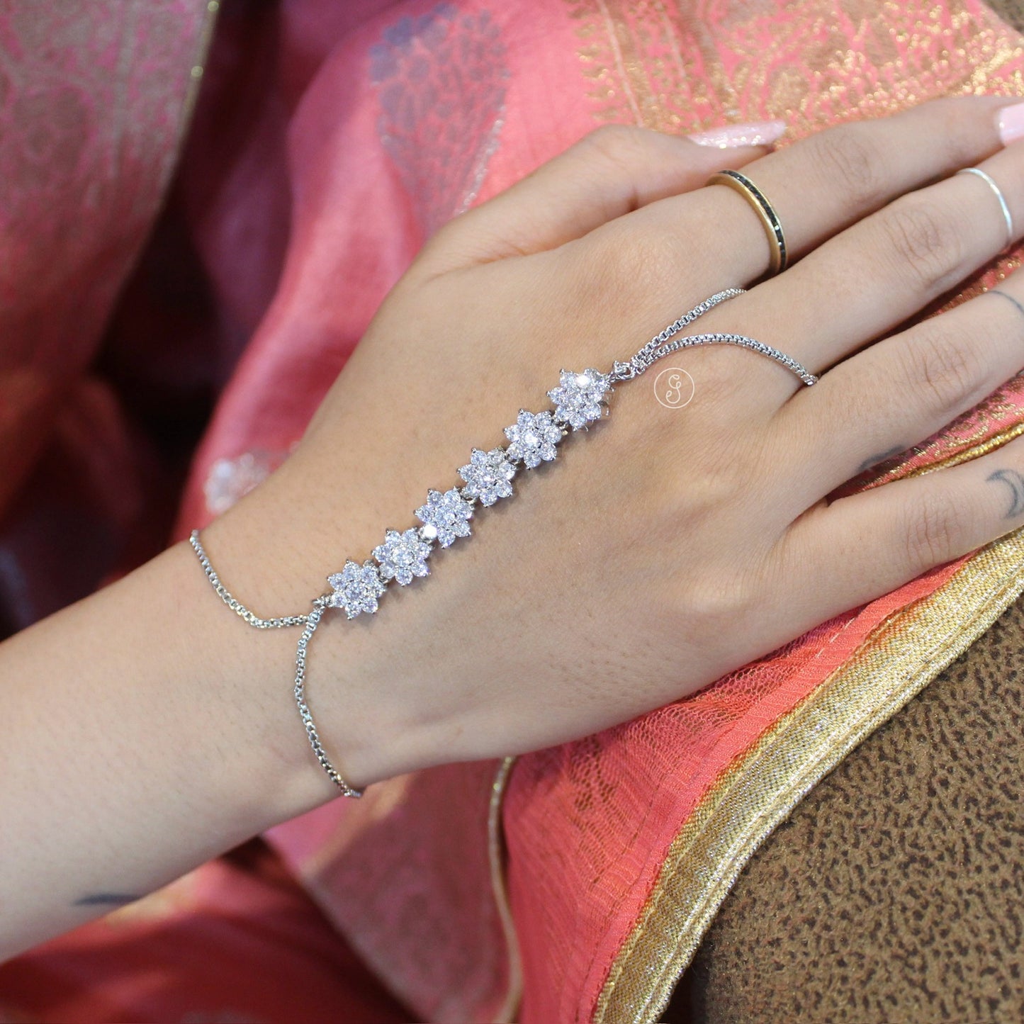 Silver AD Diamond-Embellished Bracelet