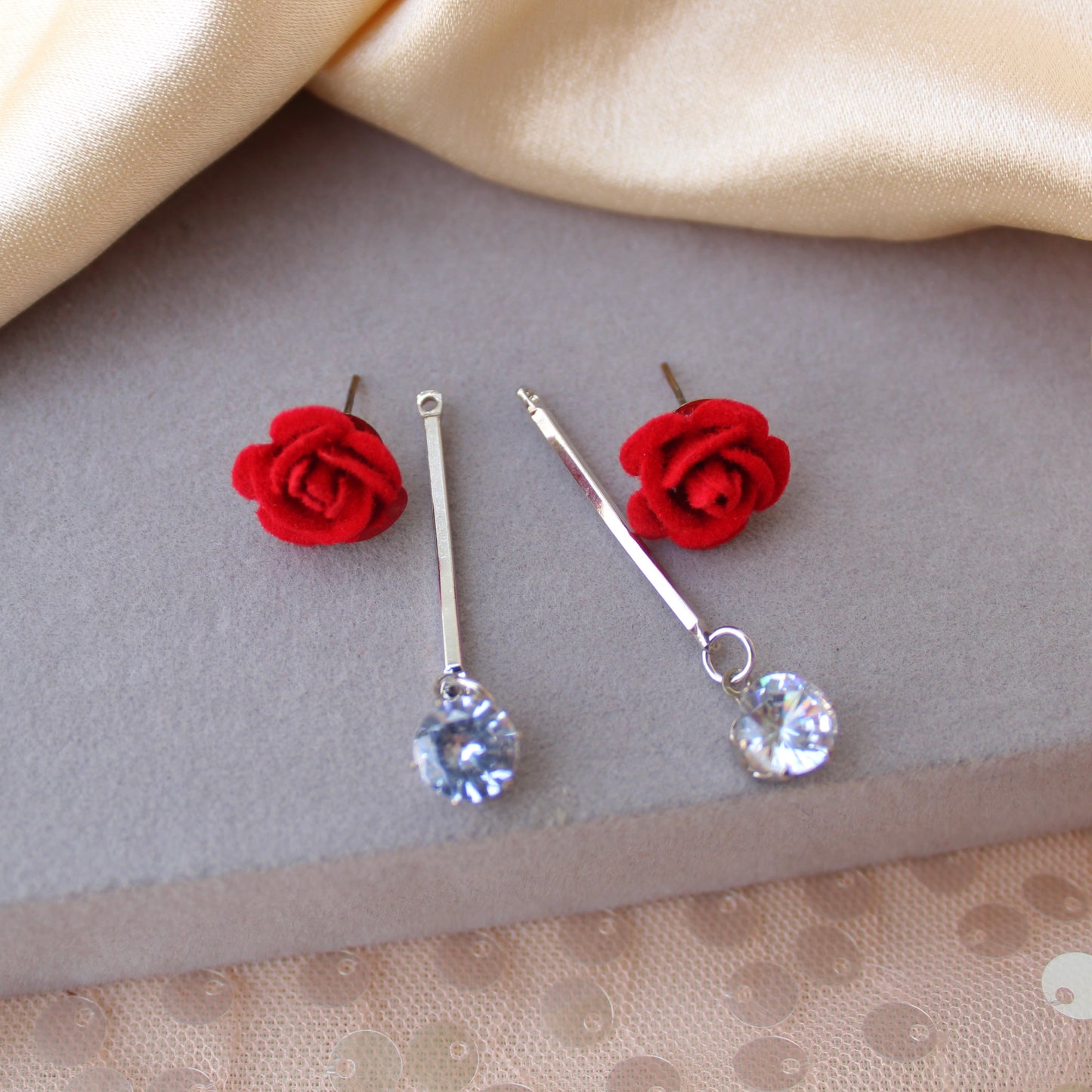 Red Flower Design Convertible 2-in-1 Earrings