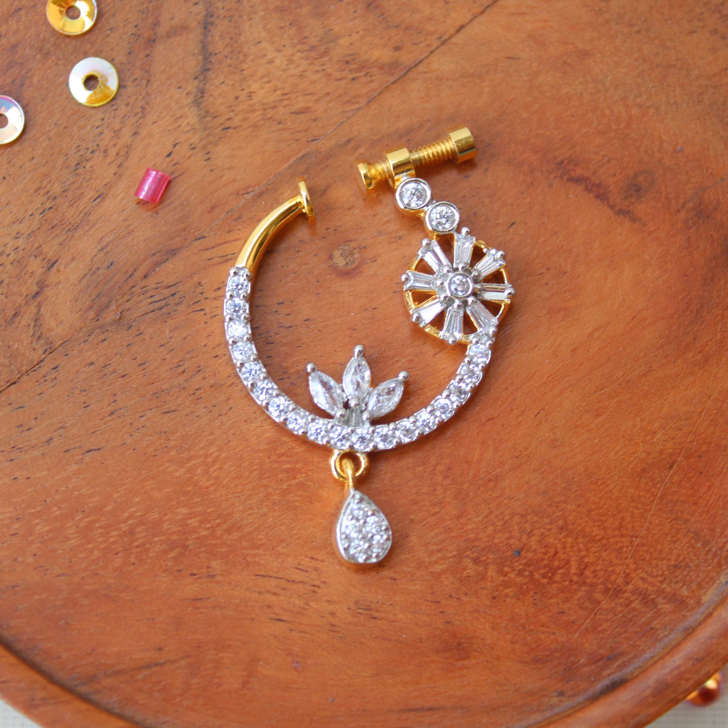 Golden CZ Diamonds Work Beautiful Nath