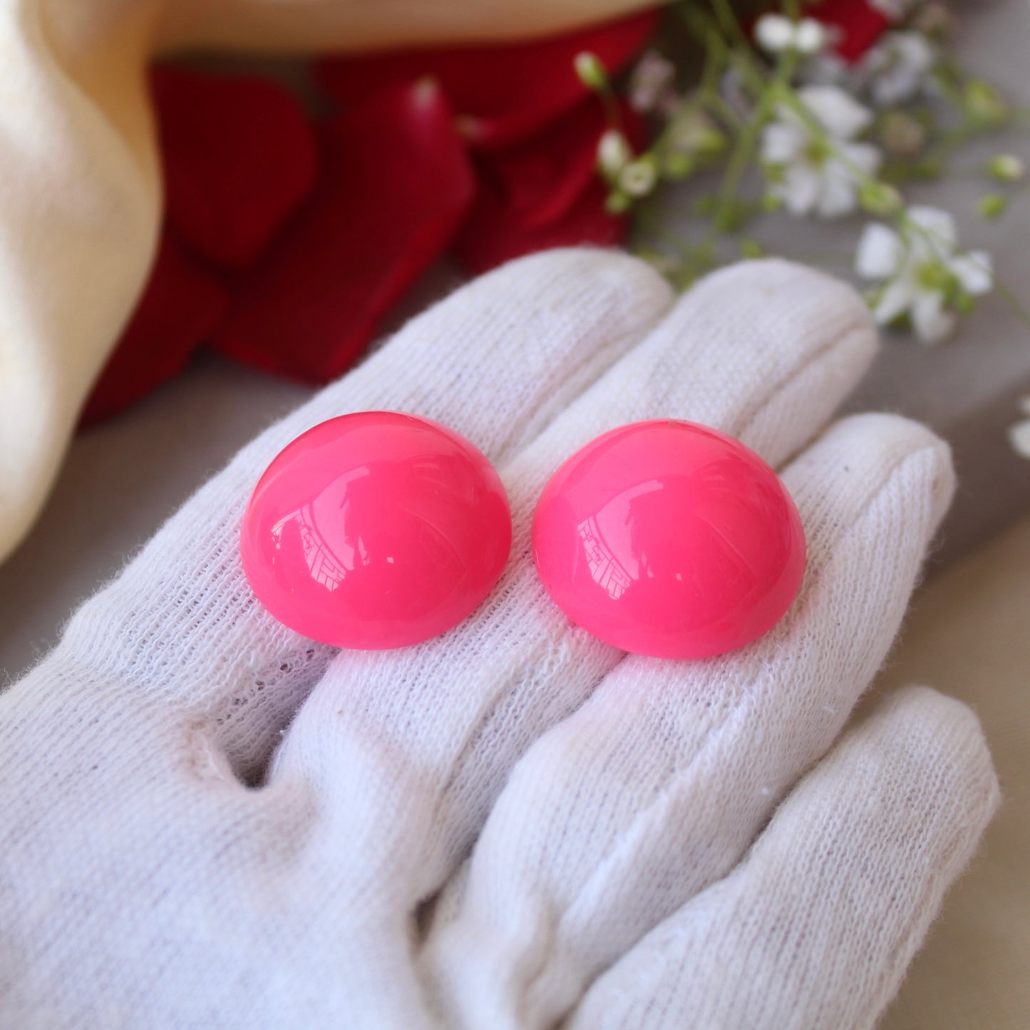 Pink Large Sized Round Stud Earrings