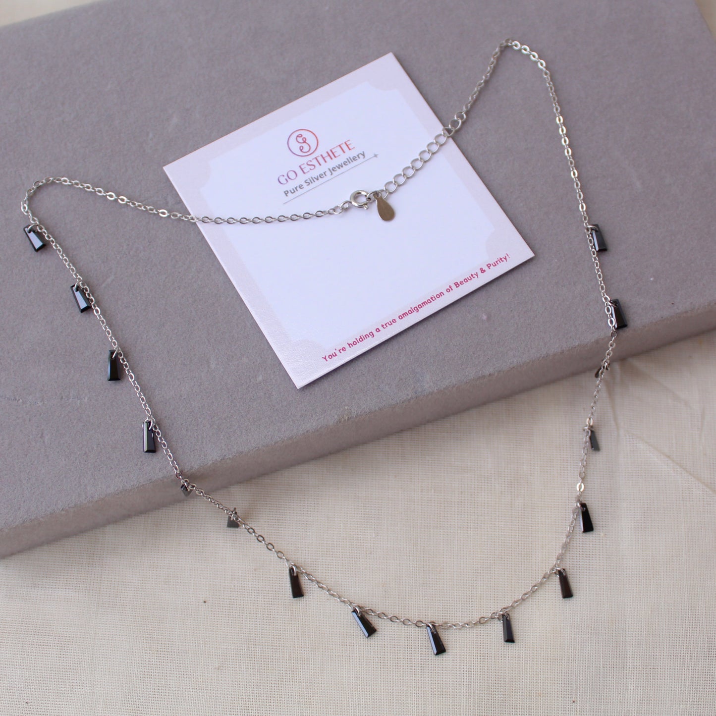 92.5 Sterling Silver Chain With Black Crystal Charms
