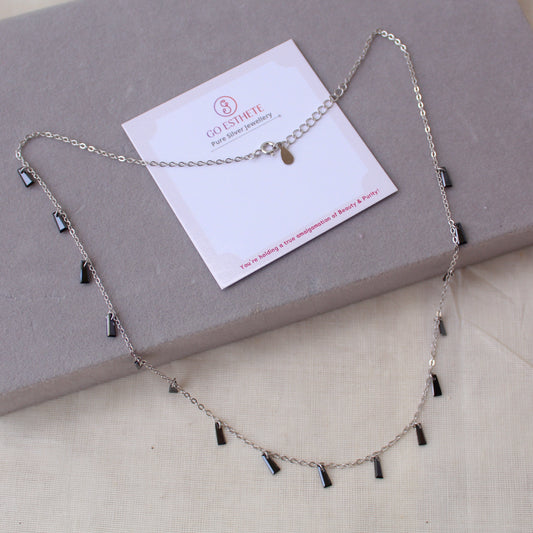 92.5 Sterling Silver Chain With Black Crystal Charms