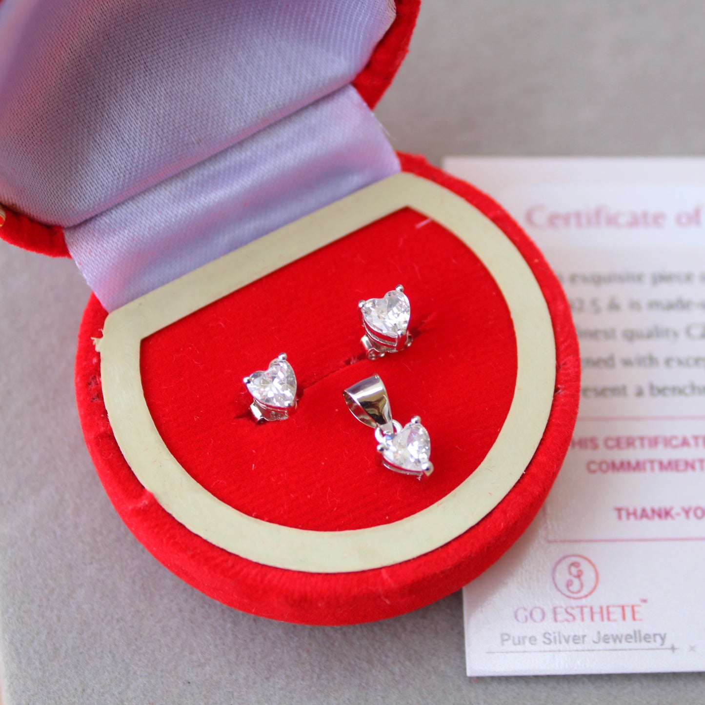 92.5 Pure Silver Heart Shaped Studs With Pendant