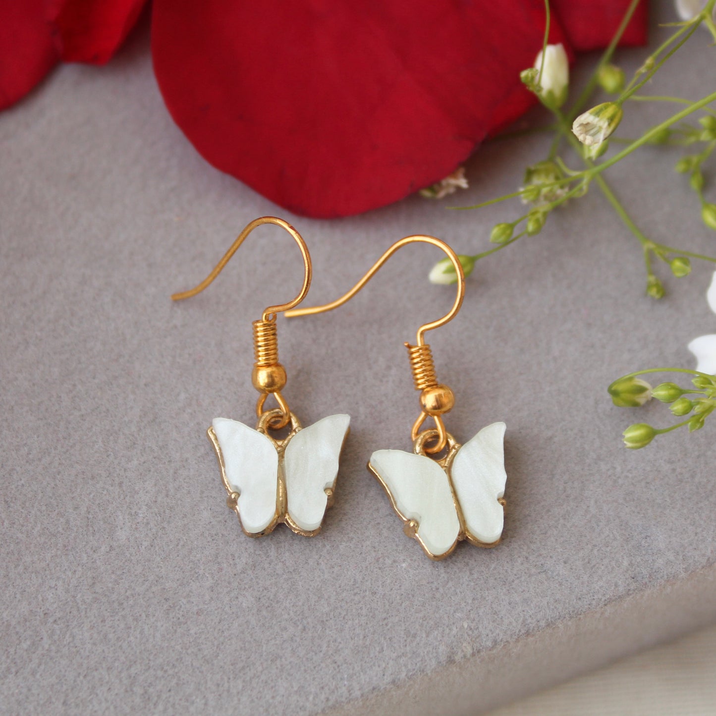 Elegant White Butterfly Charm Hook Earrings