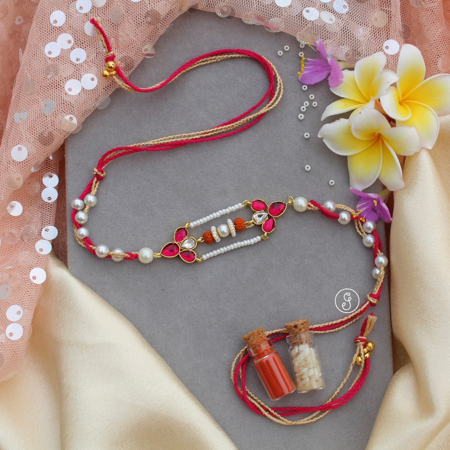 Designer Bhaiya Bhabhi Rakhi & Bracelet Lumba Set