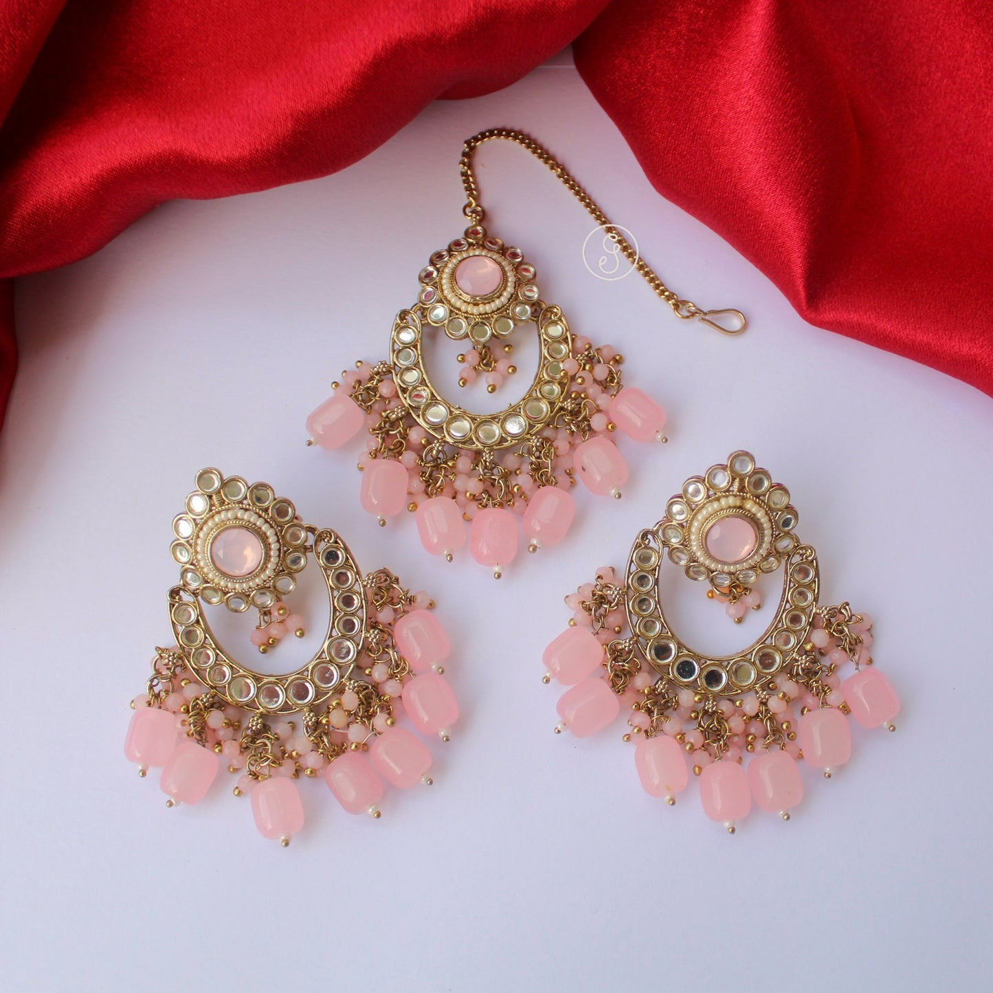 Pretty Pink Mirror Earrings With Tika