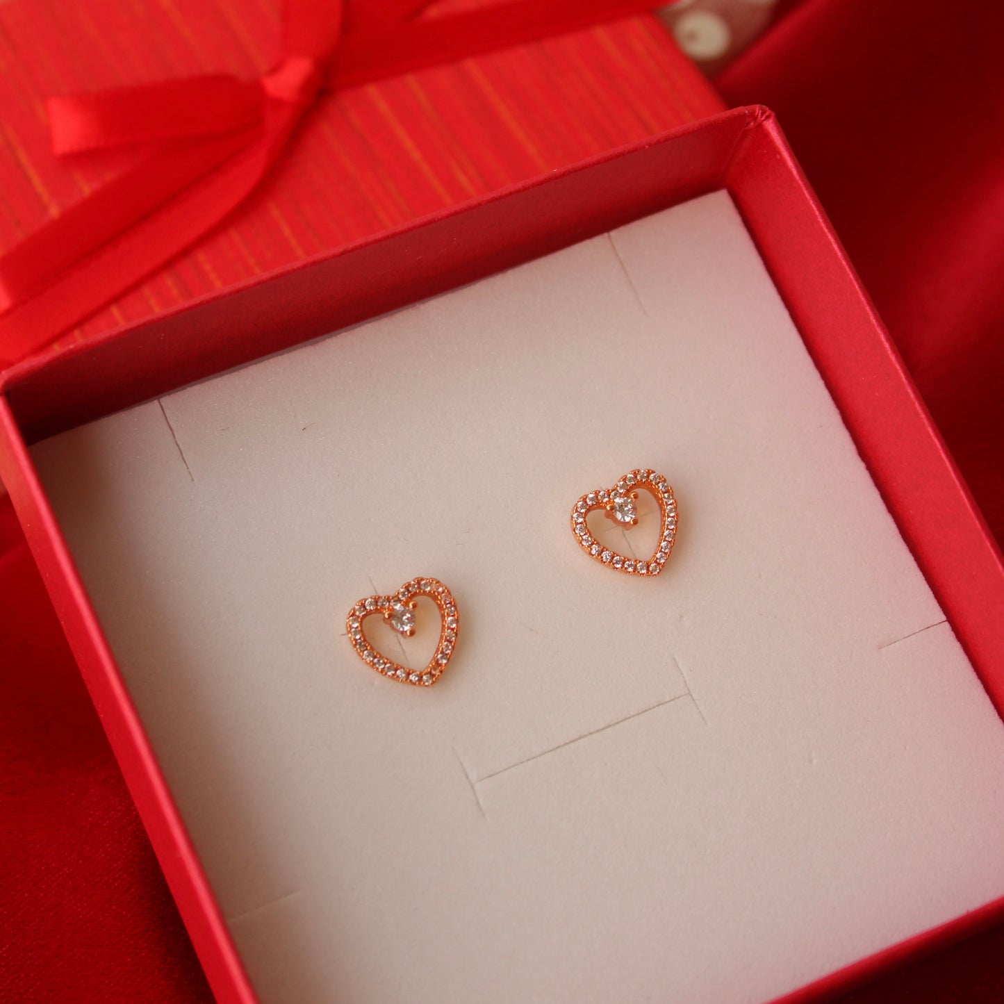 Rose Gold AD Diamonds Hearts Studs
