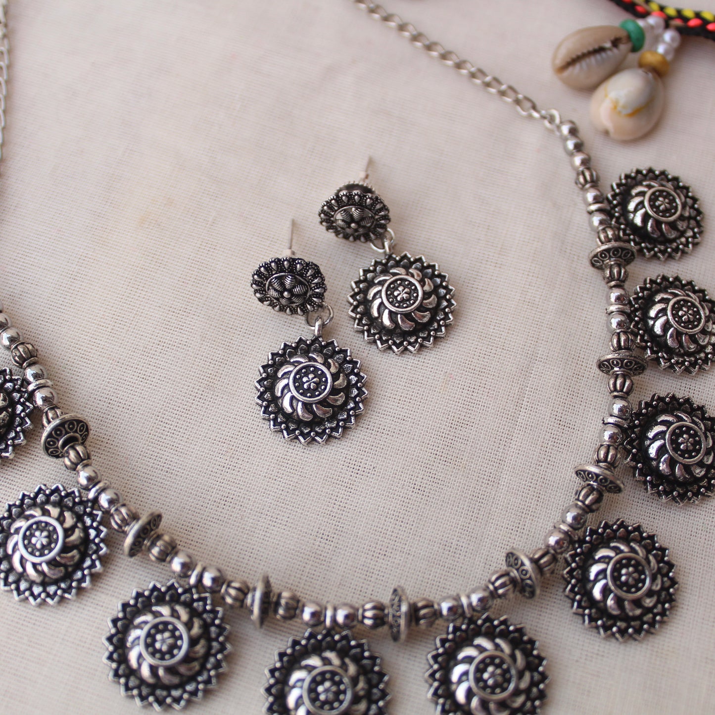 Beautiful Oxidised Silver Elegant Necklace Set