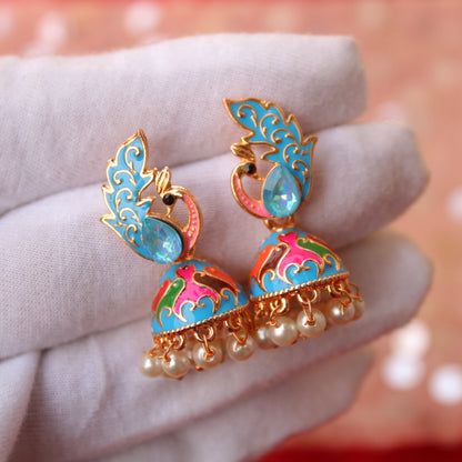 Blue Peacock Mini Jhumki Earrings