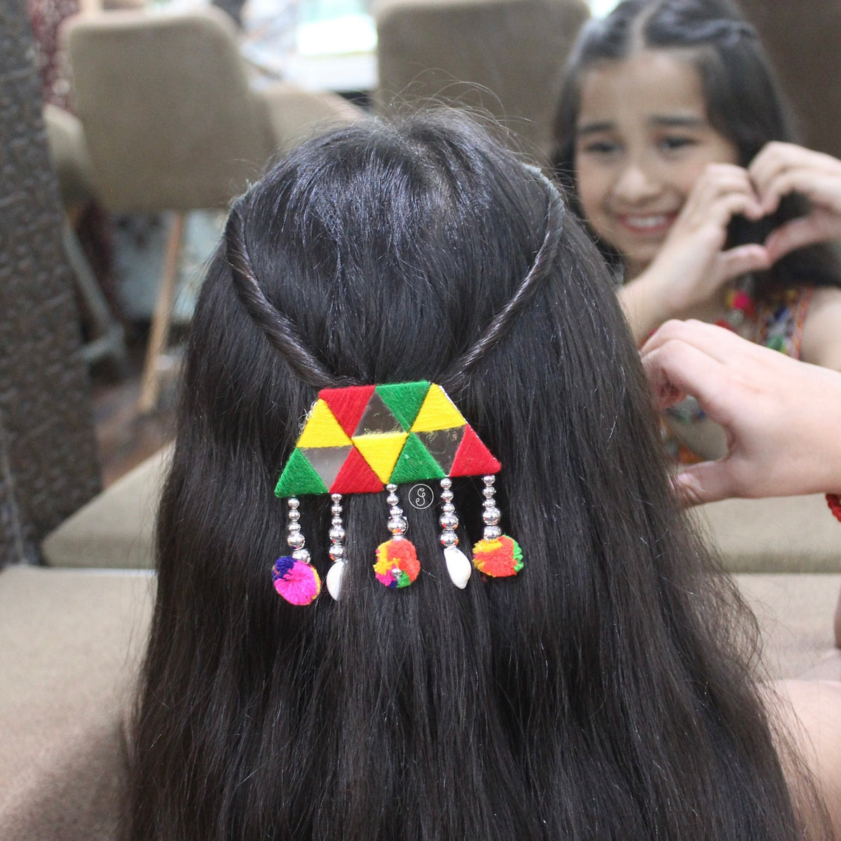 Vibrant Multicolor Mirror Work Hair Brooch Clip