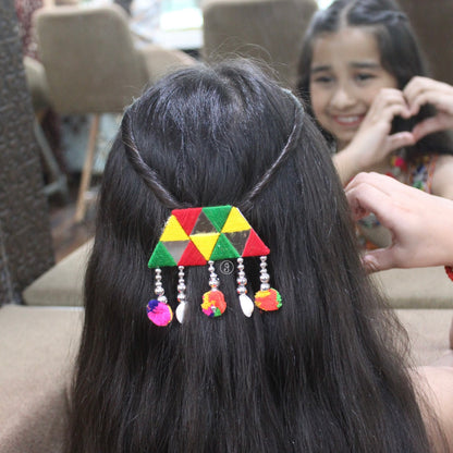 Vibrant Multicolor Mirror Work Hair Brooch Clip