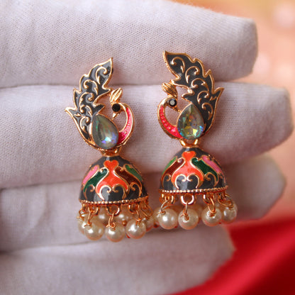 Grey Peacock Design Mini Jhumki