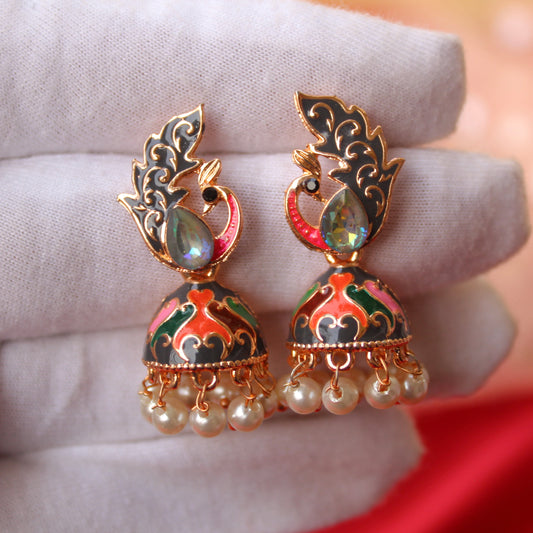 Grey Peacock Design Mini Jhumki