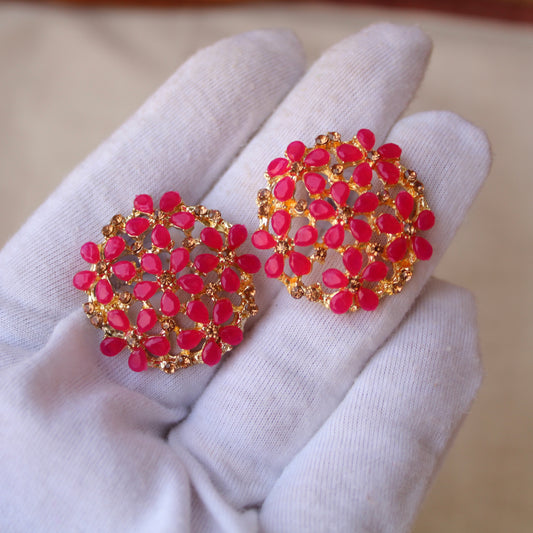 Rose Pink Beautifully Carved Stud Earrings