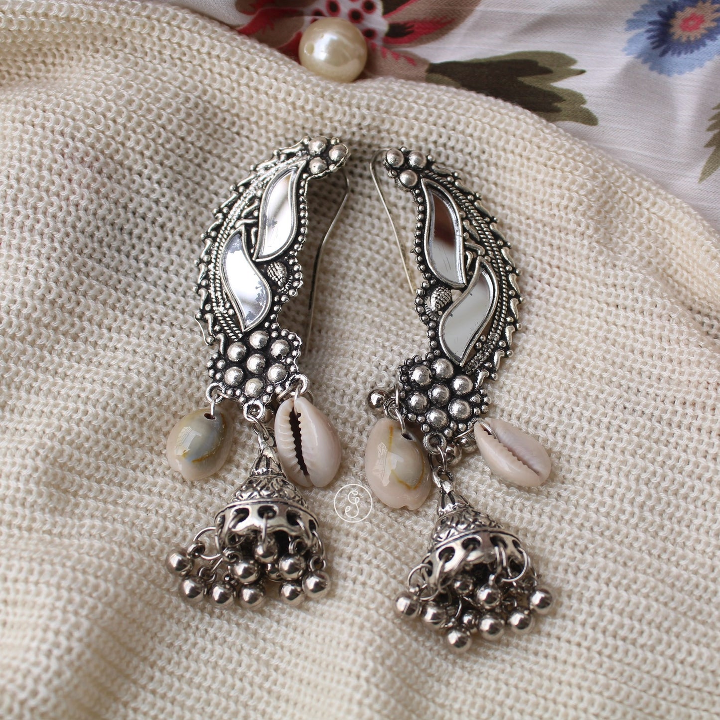 Mirror Work Ear-cuff Jhumki Earrings