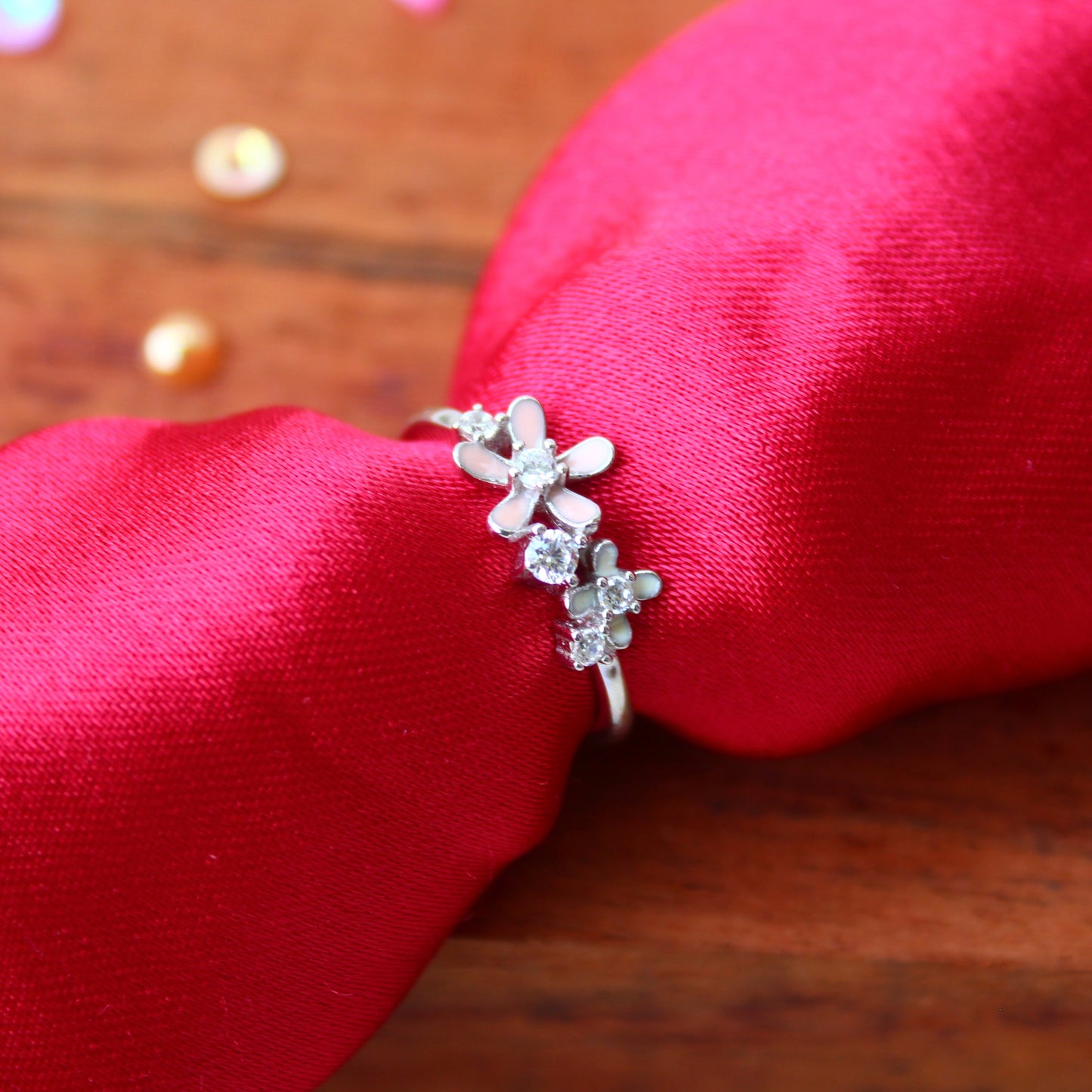 92.5 Pure Silver Flower Design Adjustable Ring