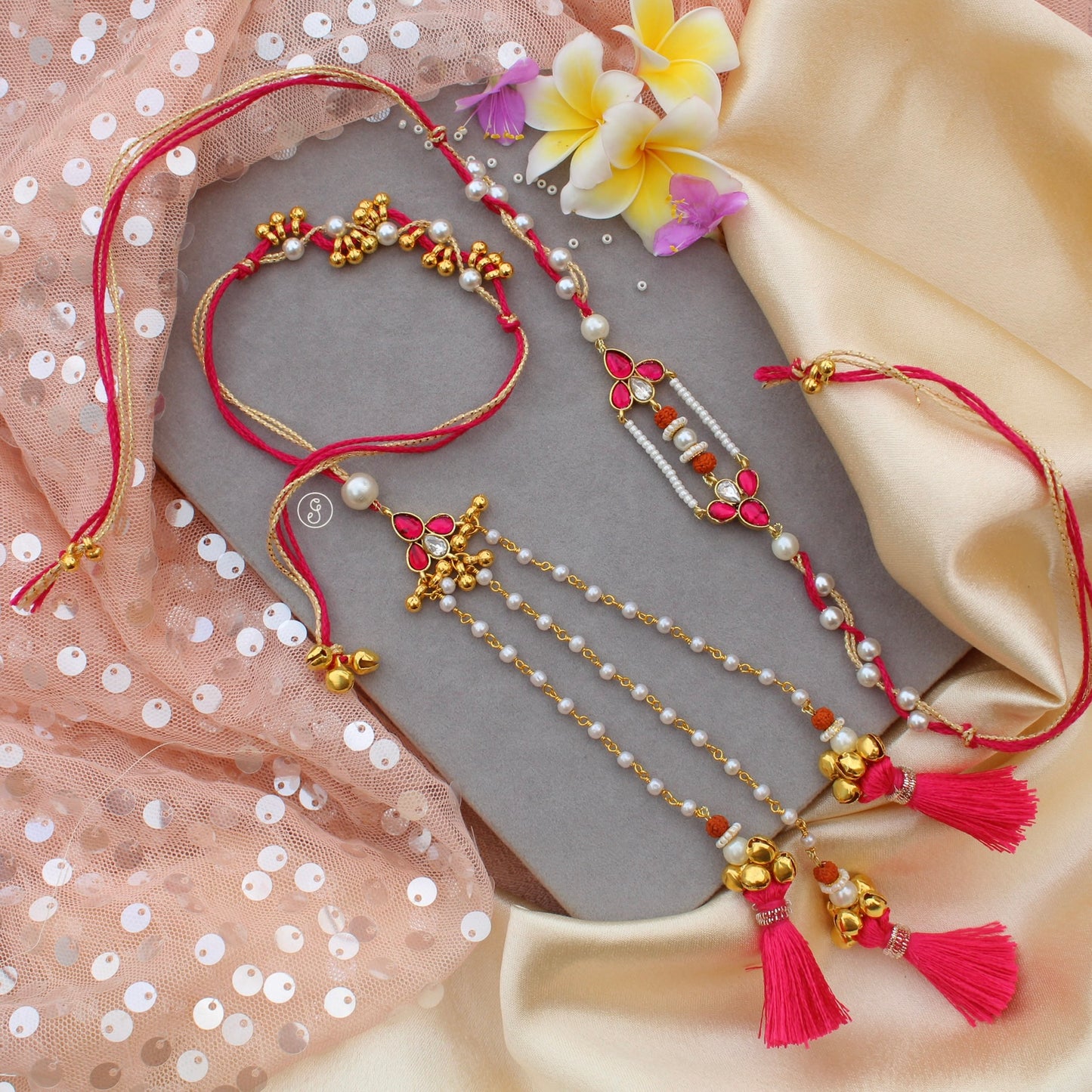 Designer Bhaiya Bhabhi Rakhi & Bracelet Lumba Set
