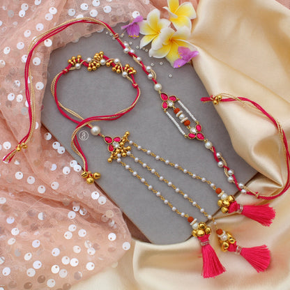 Designer Bhaiya Bhabhi Rakhi & Bracelet Lumba Set