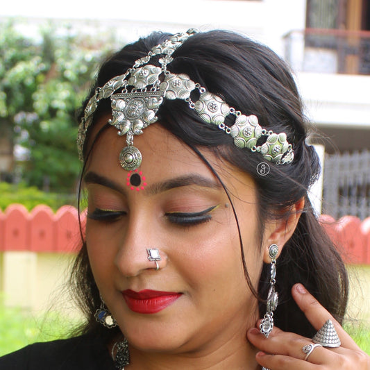 Stunning Oxidised Silver Damini Tika