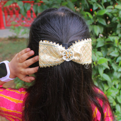 Golden Beige Ethnic Hair Bow
