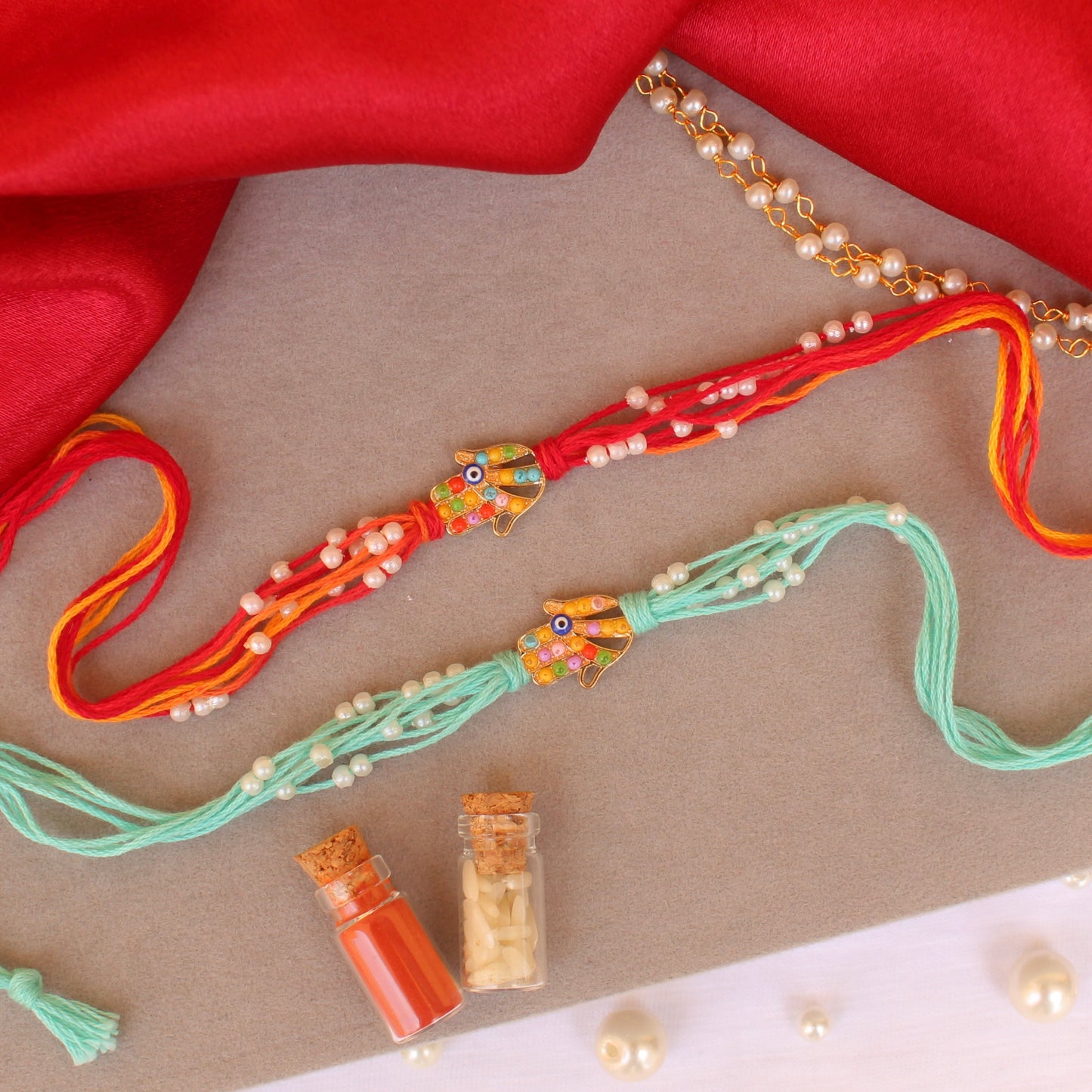 Multicoloured Hamsa-Hand Rakhi