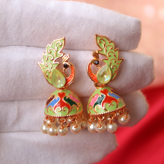 Mint green Peacock Design Mini Jhumki