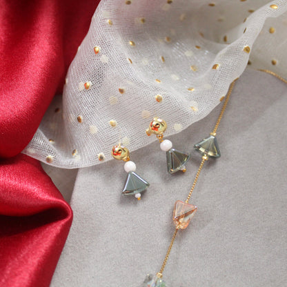 Multicolour Beads Gold-Plated Chain & Earrings Set