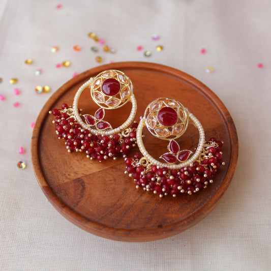 Premium Maroon Stones & Beads Work Earrings