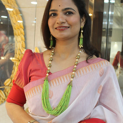 Mint Green Crystal & Brass Beads Mala Necklace Set