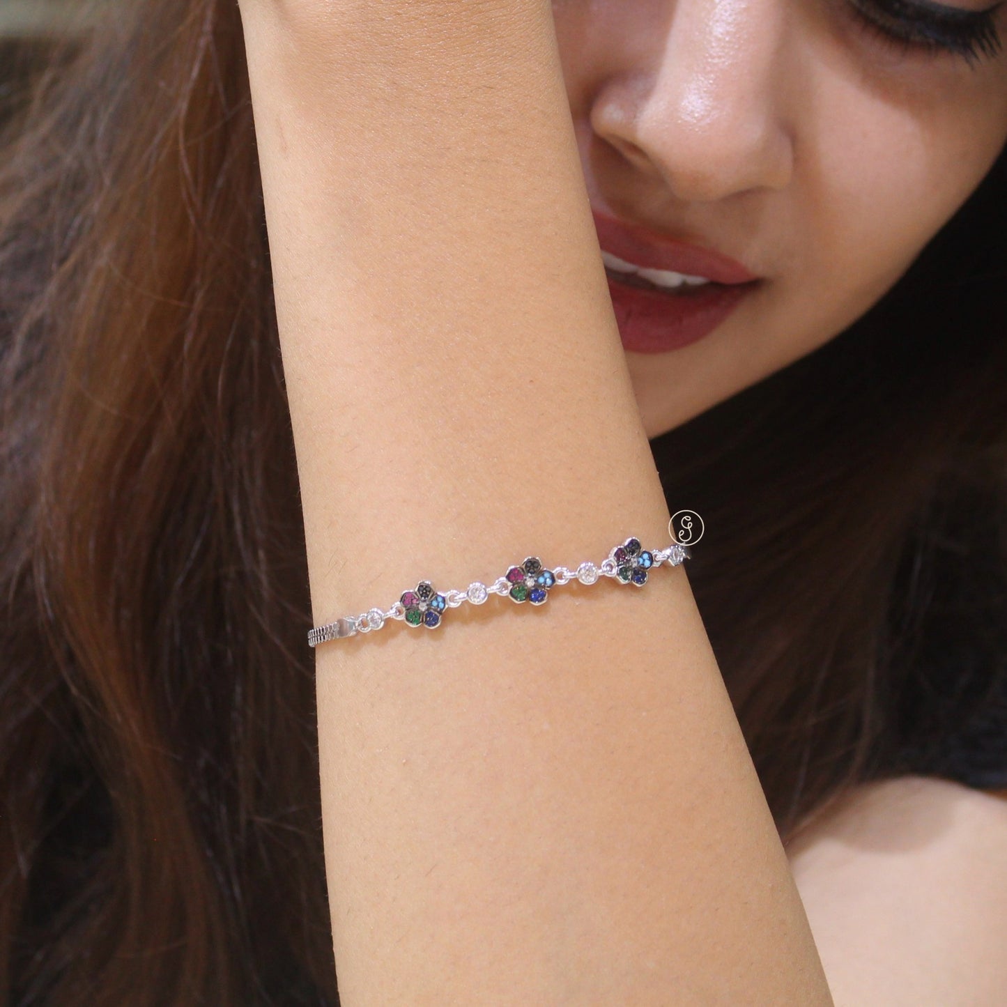 Floral Sparkle 92.5 Pure Silver Bracelet