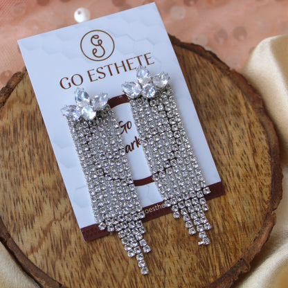 Silver Diamonds Embellished Light Weight Long Earrings