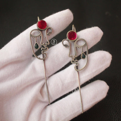 Abstract Art Oxidised Silver Ear-cuff Earrings