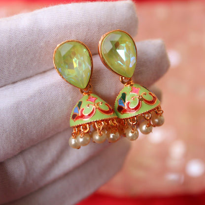 Mint Green Meenakari Jhumki Earrings