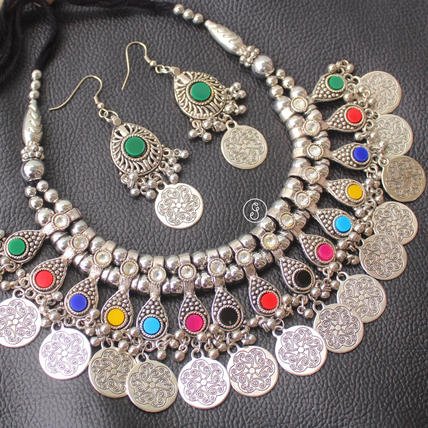 Fabulous Coins Work Multicolour Necklace Set