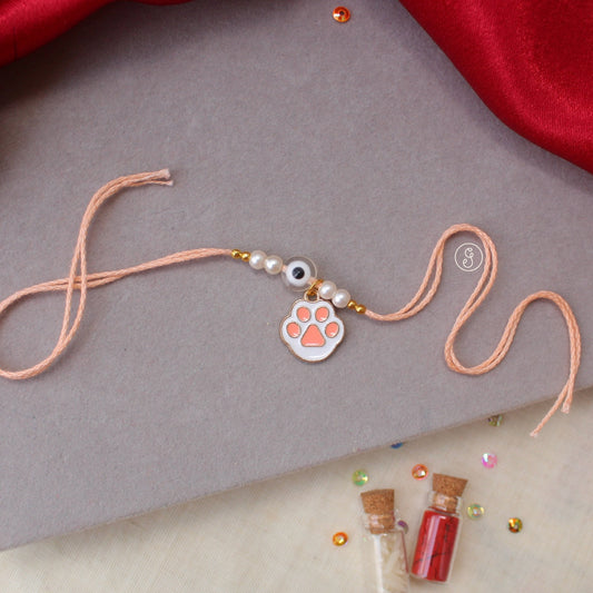 Peach Paw Charm Pet Rakhi with Evil Eye