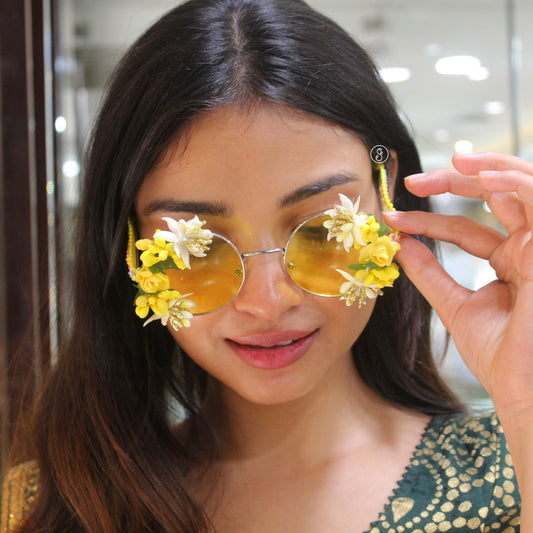 Yellow Floral Embellished Statement Sunglasses
