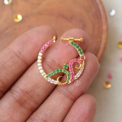 Pretty Multicolour AD Diamonds Work Golden Nath