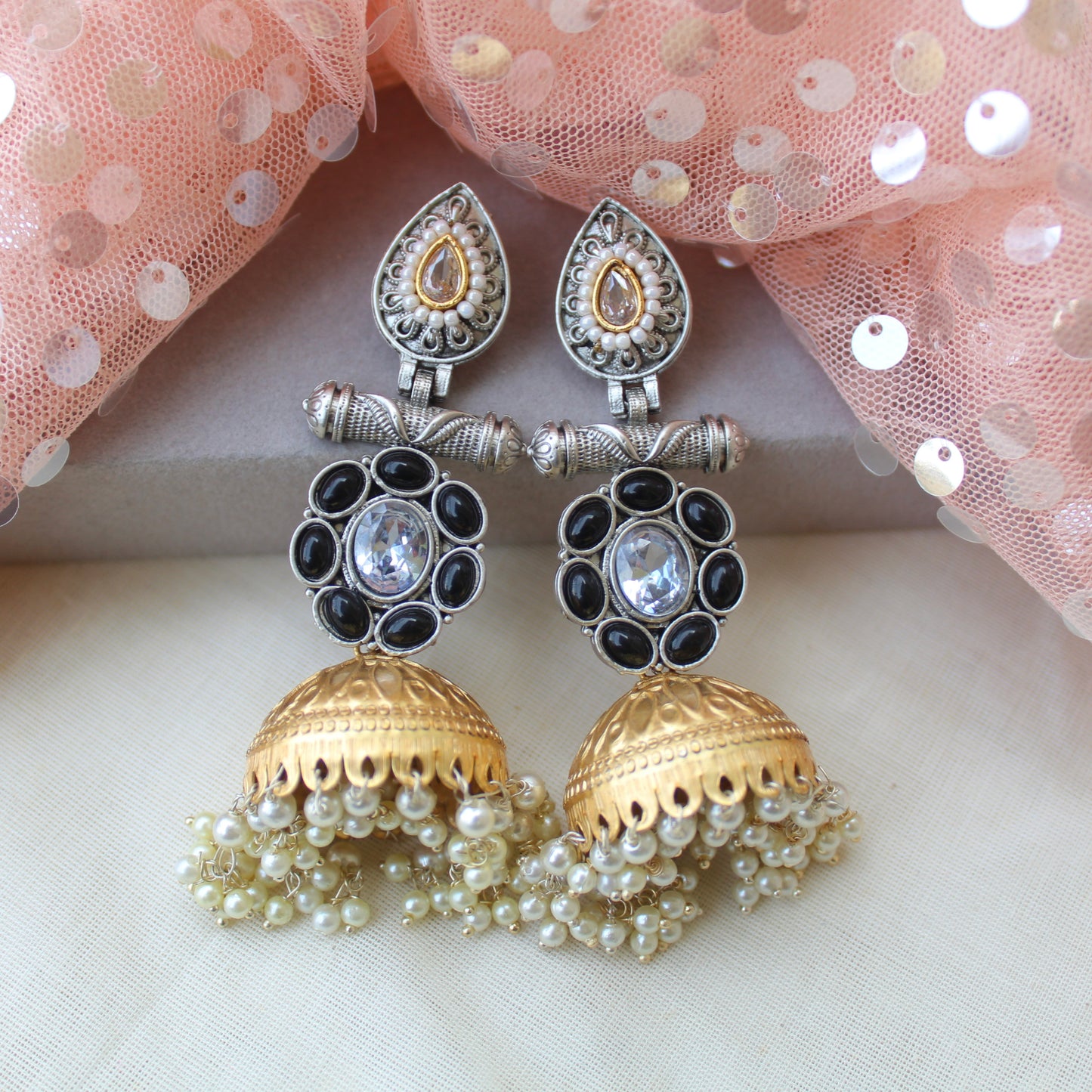 Fusion Dual Colour Tone Long Jhumki Earrings