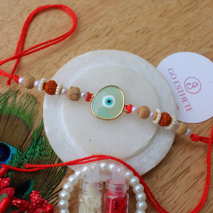 Classic Ocean Green Evil Eye Rakhi For Brother