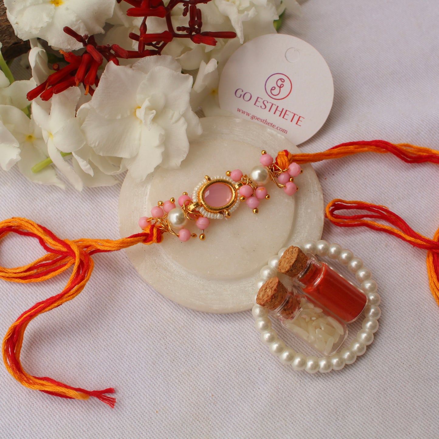 Pink Kundan Work Rakhi For Brother