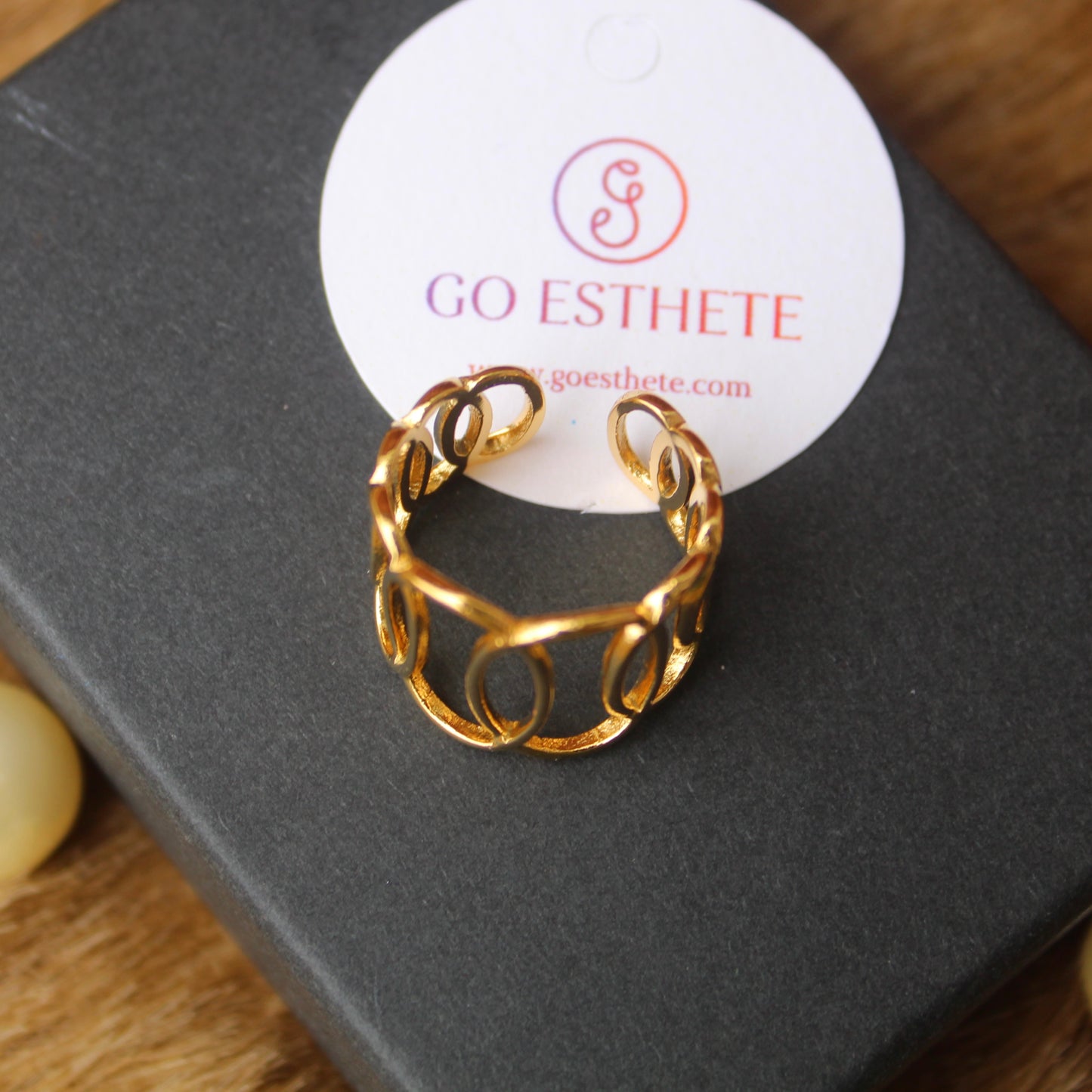 Golden Anti-Tarnish Designer Adjustable Ring