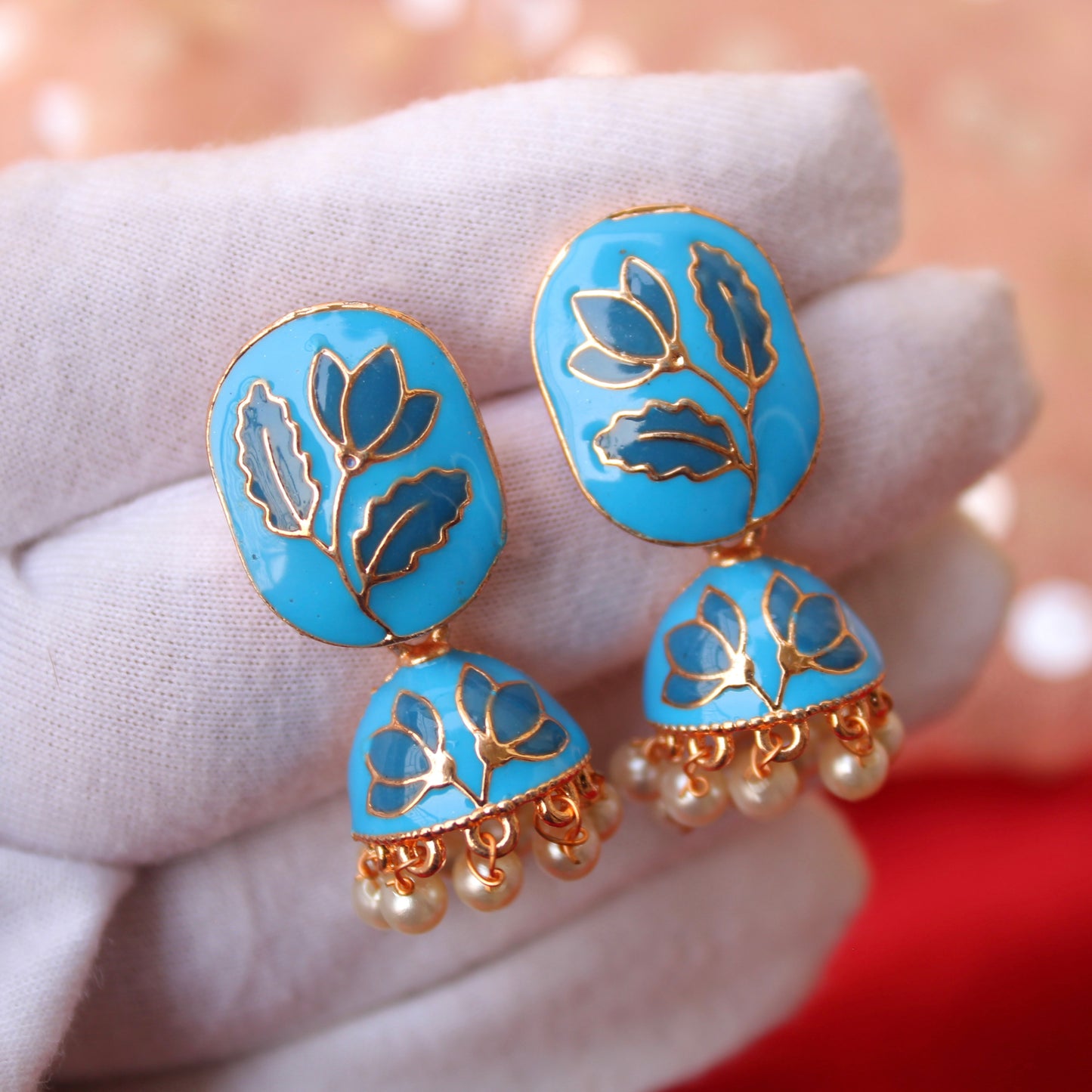 Blue Mini Meenakari Jhumki Earrings